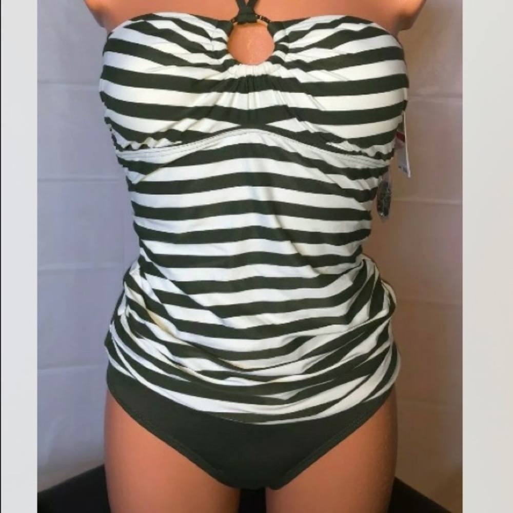 Michael Kors Tankini Swimsuit Green& White Cruise